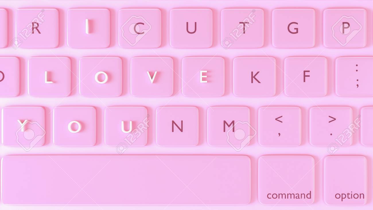 私はカードバレンタインデーの背景 3dレンダリングのためのテキストピンクのキーボードラップトップが大好きです の写真素材 画像素材 Image