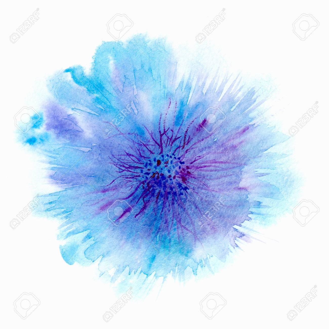 青い花の水彩画の花のイラストの花の装飾的な要素の花の背景 の写真素材 画像素材 Image