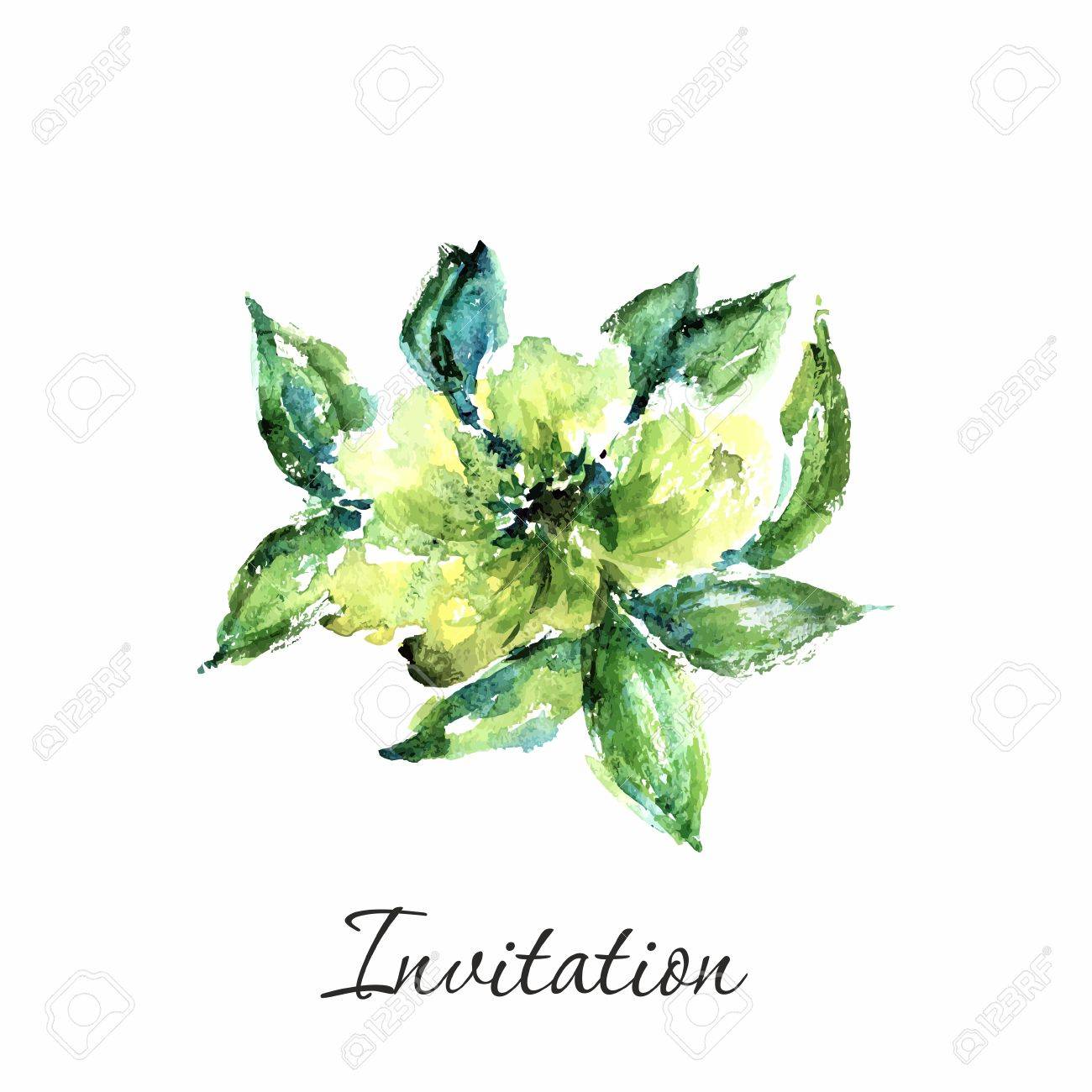 緑の花。花の水彩画のバースデー カード。花の装飾的な要素。の