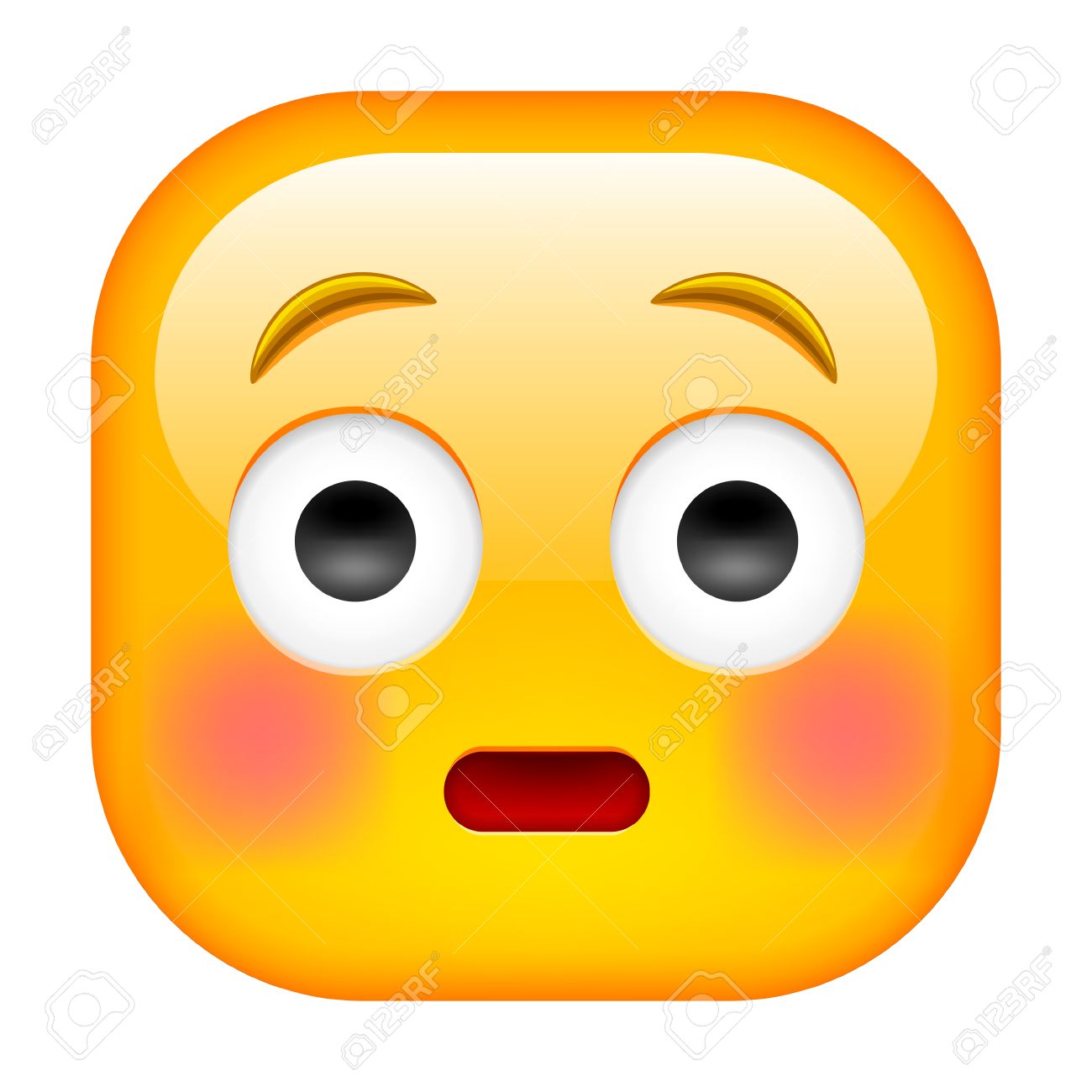 赤い頬を紅潮と絵文字を恥ずかしい 正方形のアイコンを心配しました のイラスト素材 ベクタ Image