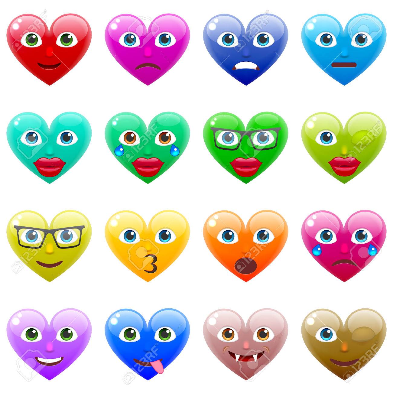 聖バレンタインの日にカラフルなハートがセクシーな笑顔絵文字のセットです 2 月 14 日のウィンク ハート絵文字 のイラスト素材 ベクタ Image