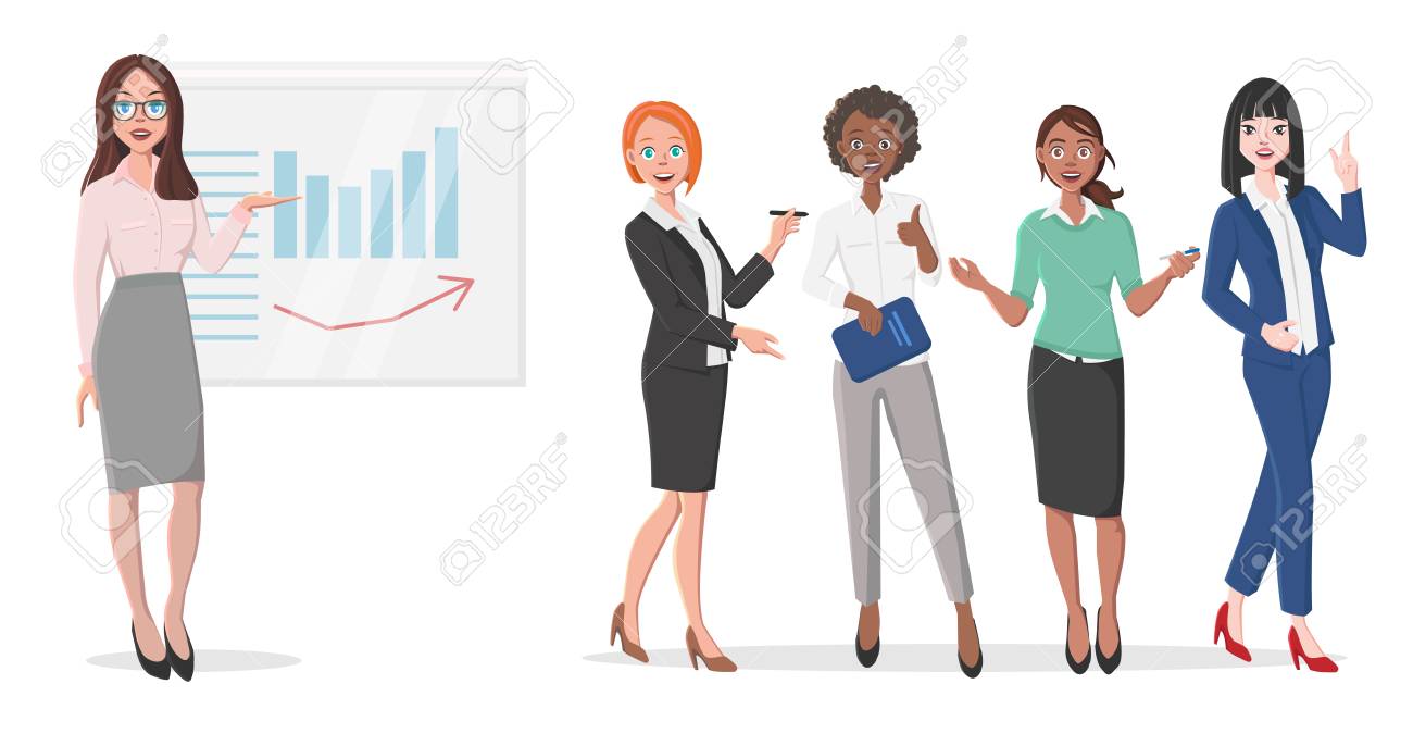 stylish business women in presentation talking about success success women