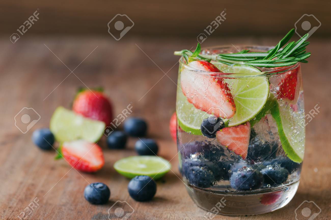 Infused Water Made From Blueberry Strawberry And Lemon In Sparkling Stock Photo Picture And Royalty Free Image Image 97954899