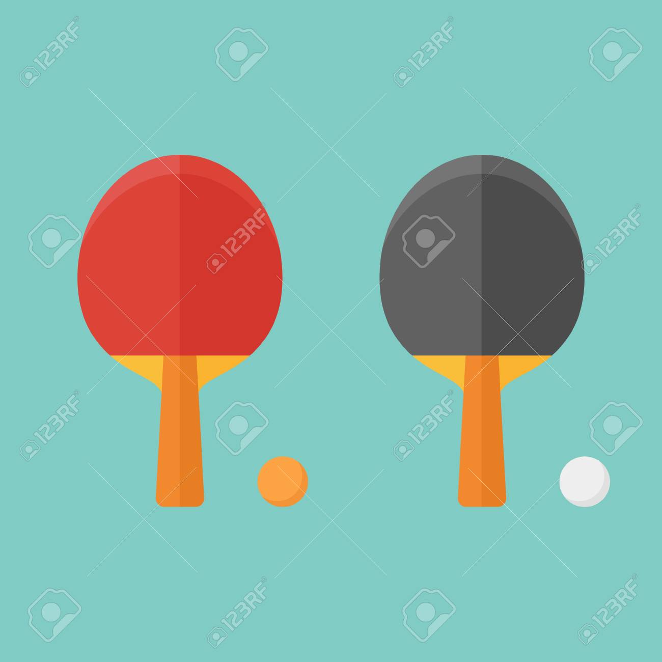 Set Of Table Tennis Bats And Balls Isolated On Background. Flat ... Set Of Table Tennis Bats And Balls Isolated On Background. Flat ...