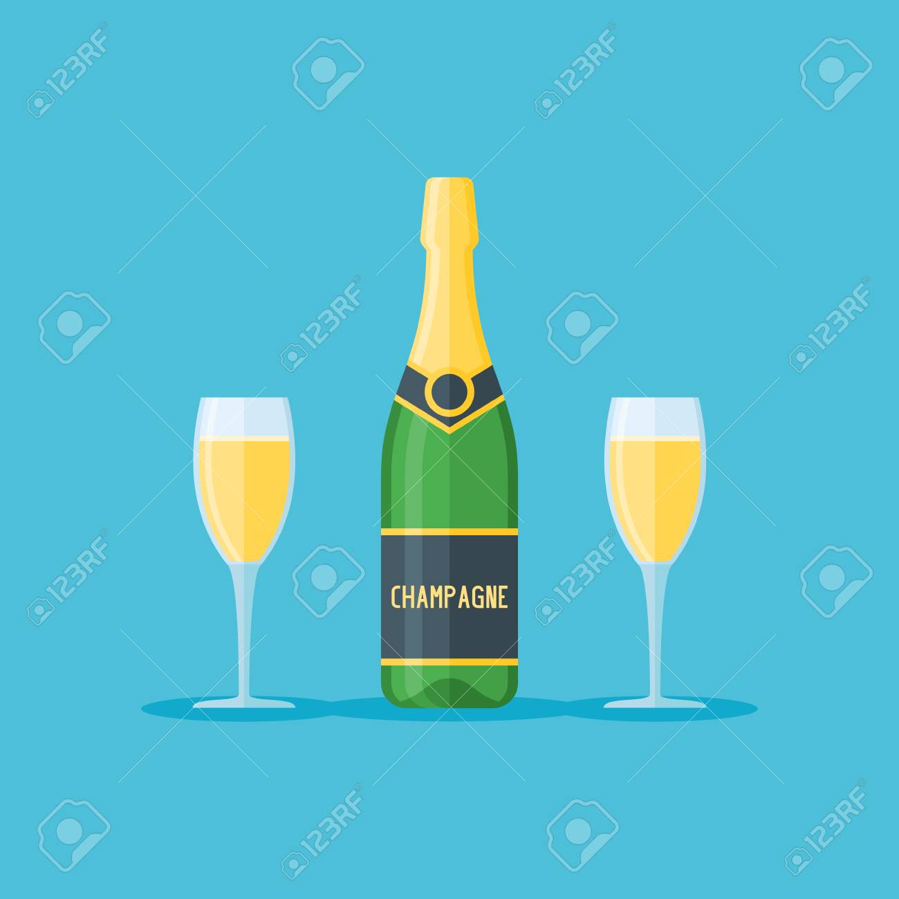 ボトルと青いイラスト分離された白のシャンパンを 2 杯 のイラスト素材 ベクタ Image ボトルと青いイラスト分離された白のシャンパンを 2 杯 のイラスト素材 ベクタ Image