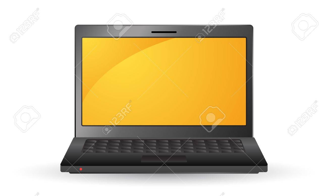 オレンジ色の画面を持つノート パソコンのイラスト のイラスト素材 ベクタ Image