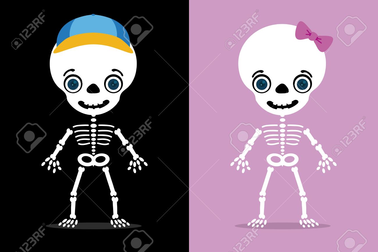 2 人の子供の骨格 ハロウィーンのセットのイラスト素材 ベクタ Image