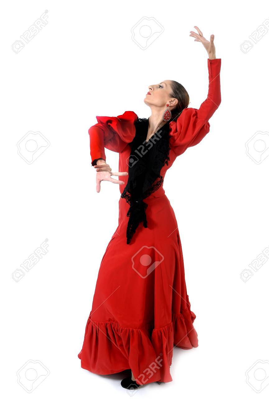 Spanish young woman dressed in sevillana traditional attire MR
