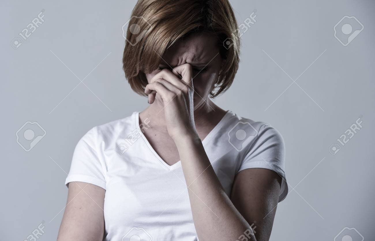 Young Devastated Depressed Woman Crying Sad Feeling Hurt Suffering  Depression In Sadness Emotion Gesturing Helpless In Pain Face Expression  Isolated Background Desperate Stock Photo, Picture And Royalty Free Image.  Image 71910171.
