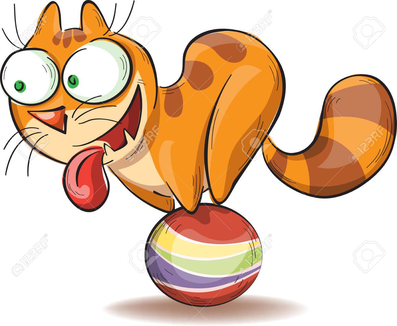 Dessin Anime Gingembre Chat Sur Un Ballon Isole Sur Blanc Clip Art Libres De Droits Vecteurs Et Illustration Image