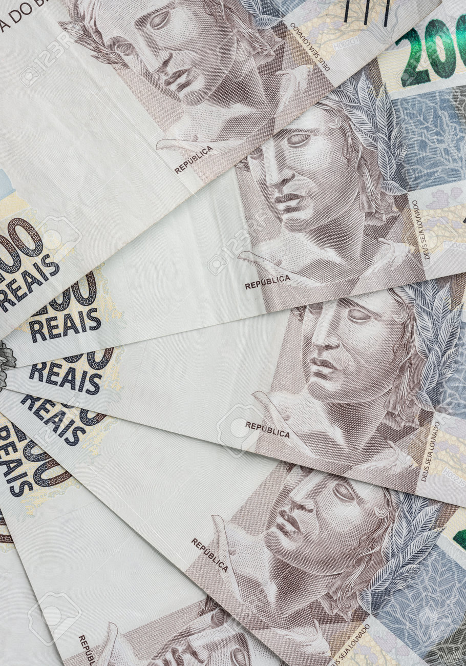 A Group Of Two Hundred Brazilian Real Bills Spread. Stock Photo, Picture  and Royalty Free Image. Image 198539113.