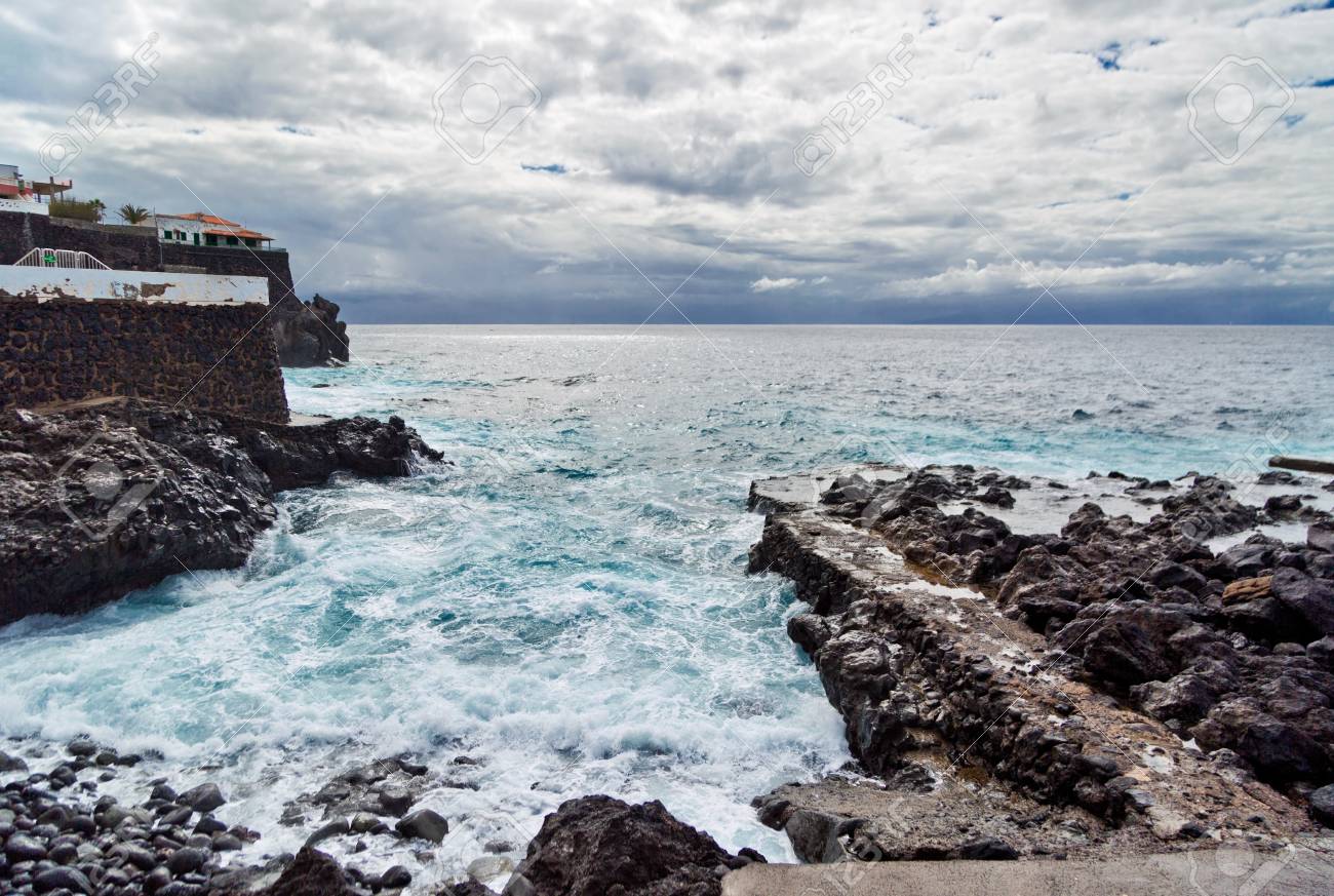 Black Stones Beach Beach In Cloudy Gloomy Weather Tenerife Island Spain Stock Photo Picture And Royalty Free Image Image