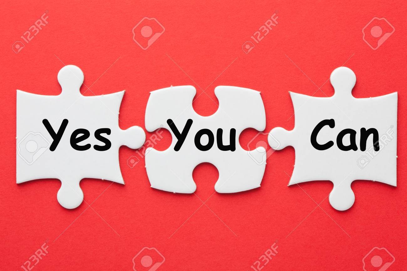 Yes You Can Text In 3 Pieces Paper Puzzle On Red Background Business Concept Stock Photo Picture And Royalty Free Image Image 120748862