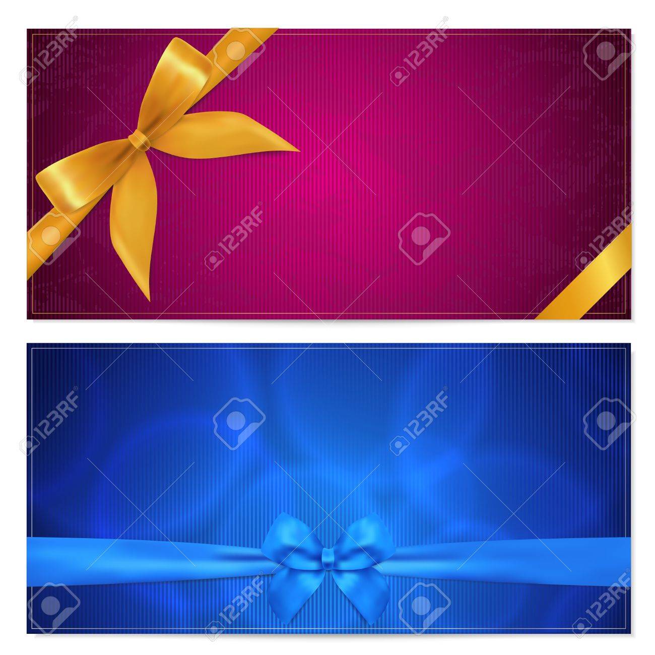 Gift Card Template With Corrugated Texture, Border And Gift Red Bow Ribbons  This Background Design Usable