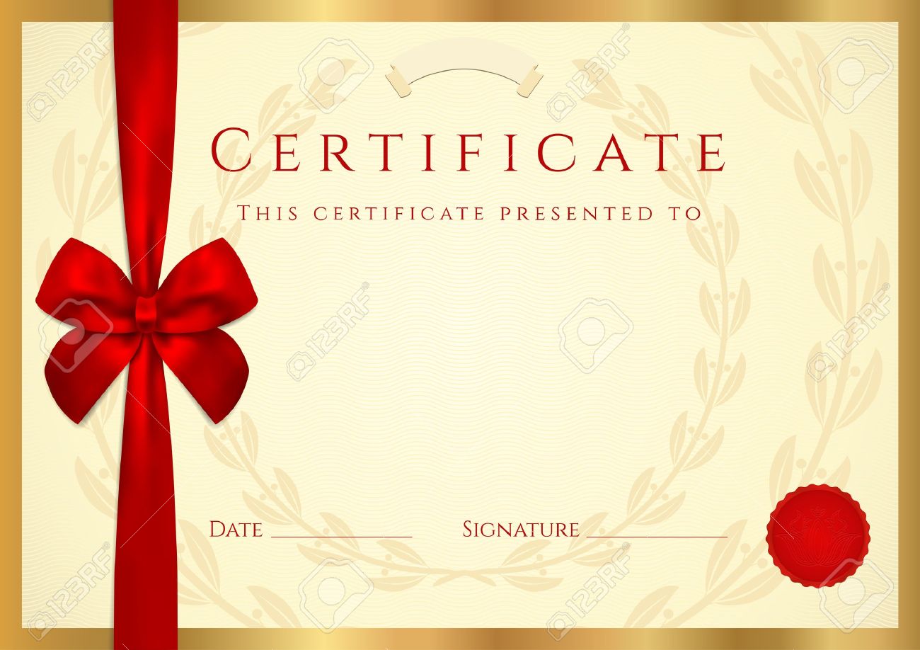 Certificate Of Completion (template) With Wax Seal, Border And Red With Regard To Award Certificate Border Template