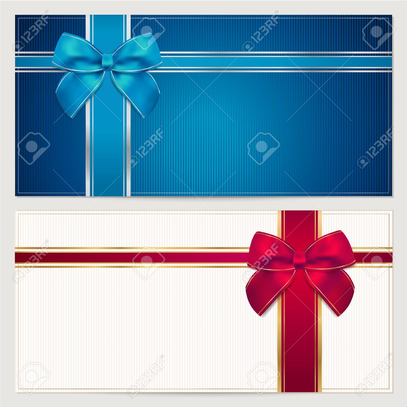 Gift Card Template With Corrugated Texture, Border And Blue And Red Bow  Ribbons This Background Design