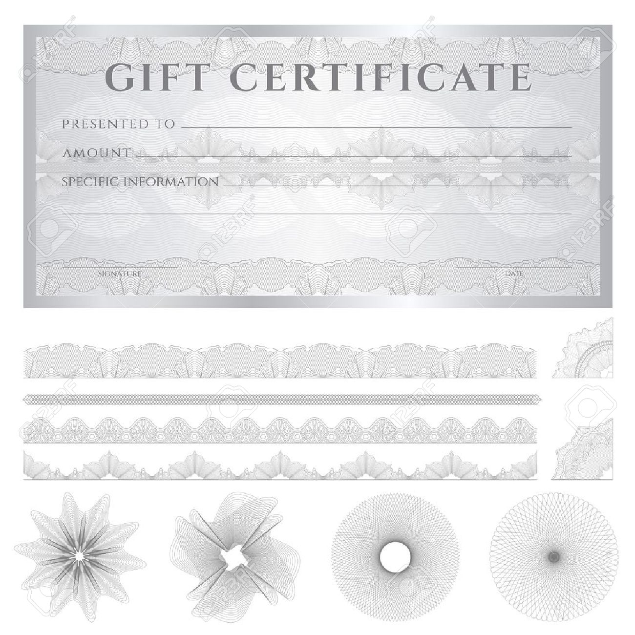 gift certificate voucher coupon template layout with guilloche