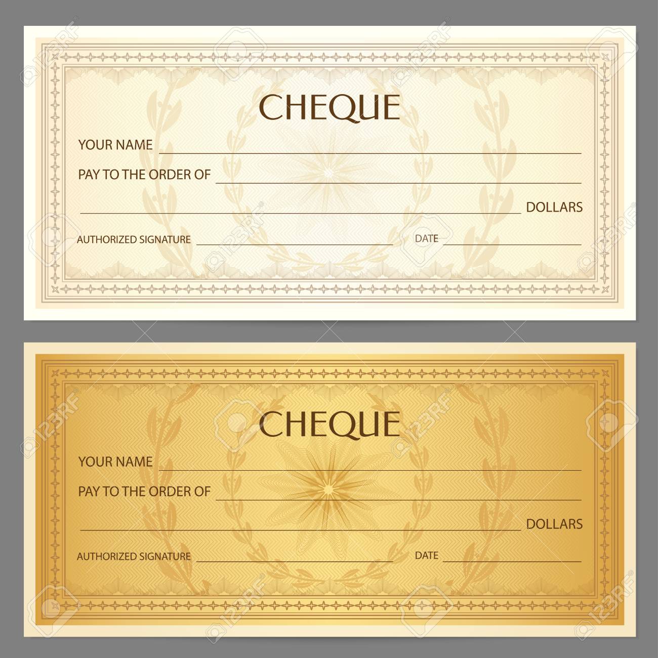 チェック 小切手 小切手帳のテンプレートです 透かし ギョーシェ パターン スパイロ グラフ 紙幣 金設計 通貨 銀行の背景に注意してください クーポン ギフト券 クーポン チケット のイラスト素材 ベクタ Image 1854