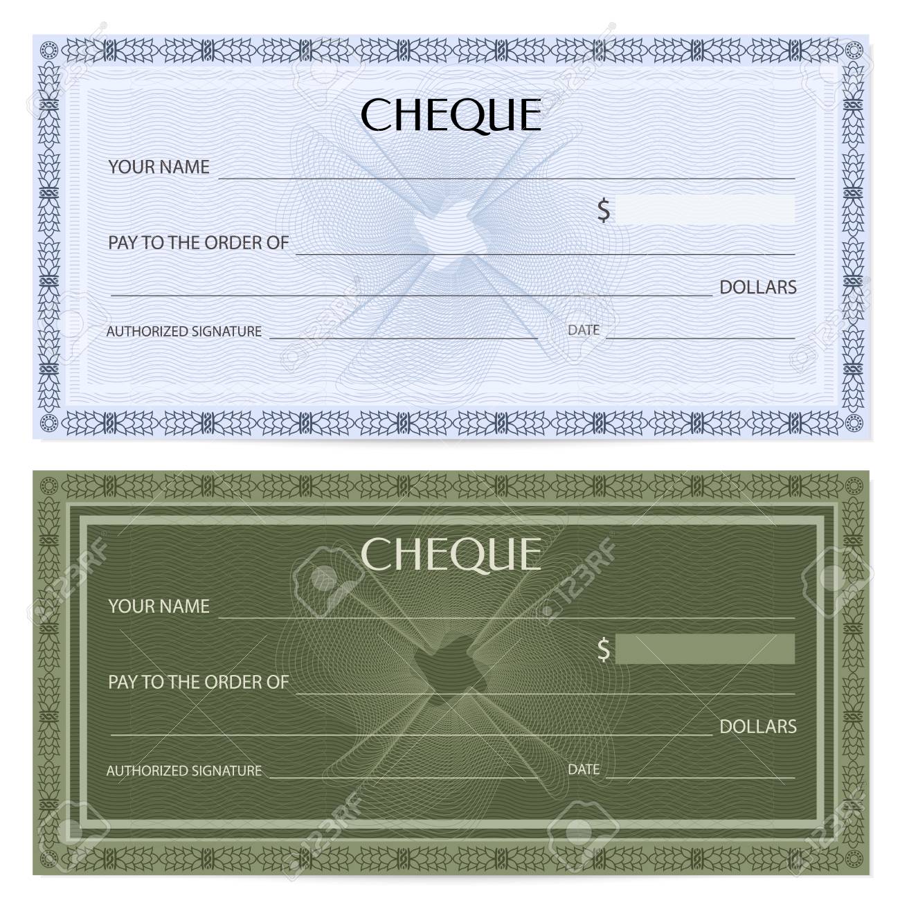 check cheque chequebook template guilloche pattern with watermark cheque design template