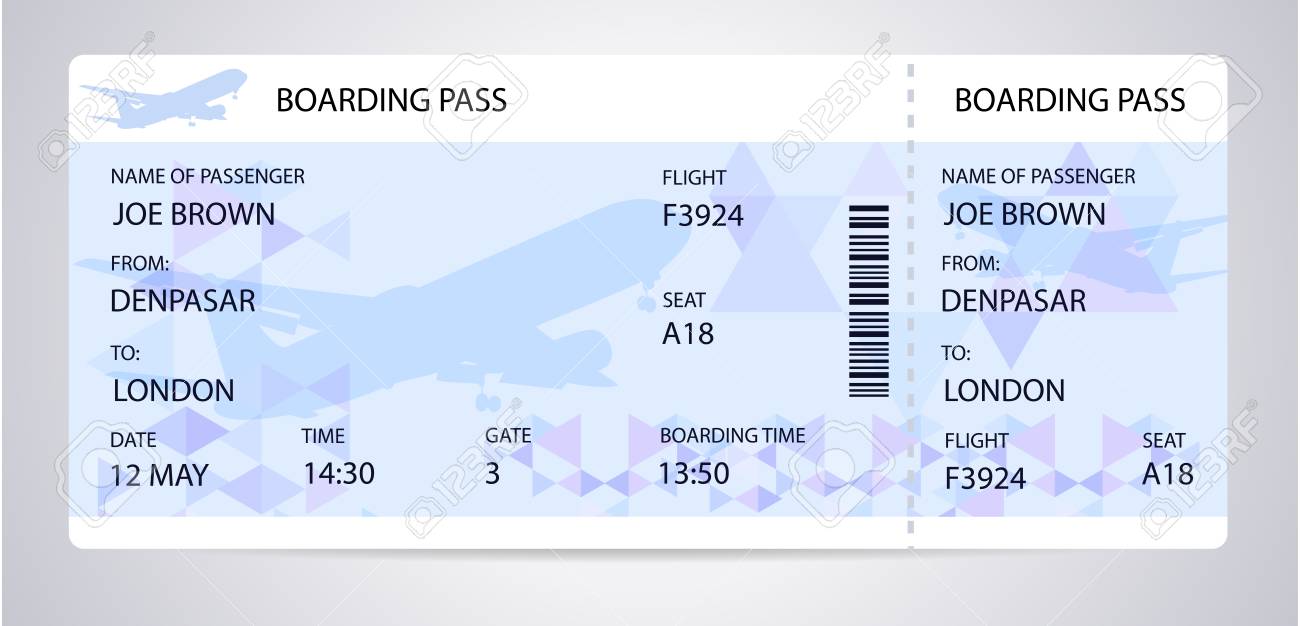 blue boarding pass ticket traveler check template with aircraft