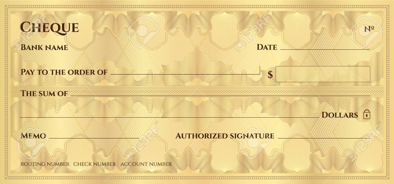 Check, Cheque (Chequebook Template). Guilloche Pattern With In Blank Money Order Template