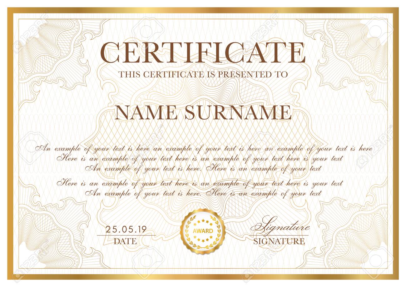 Certificate Template. Gold Border With Guilloche Pattern For Pertaining To Corporate Bond Certificate Template