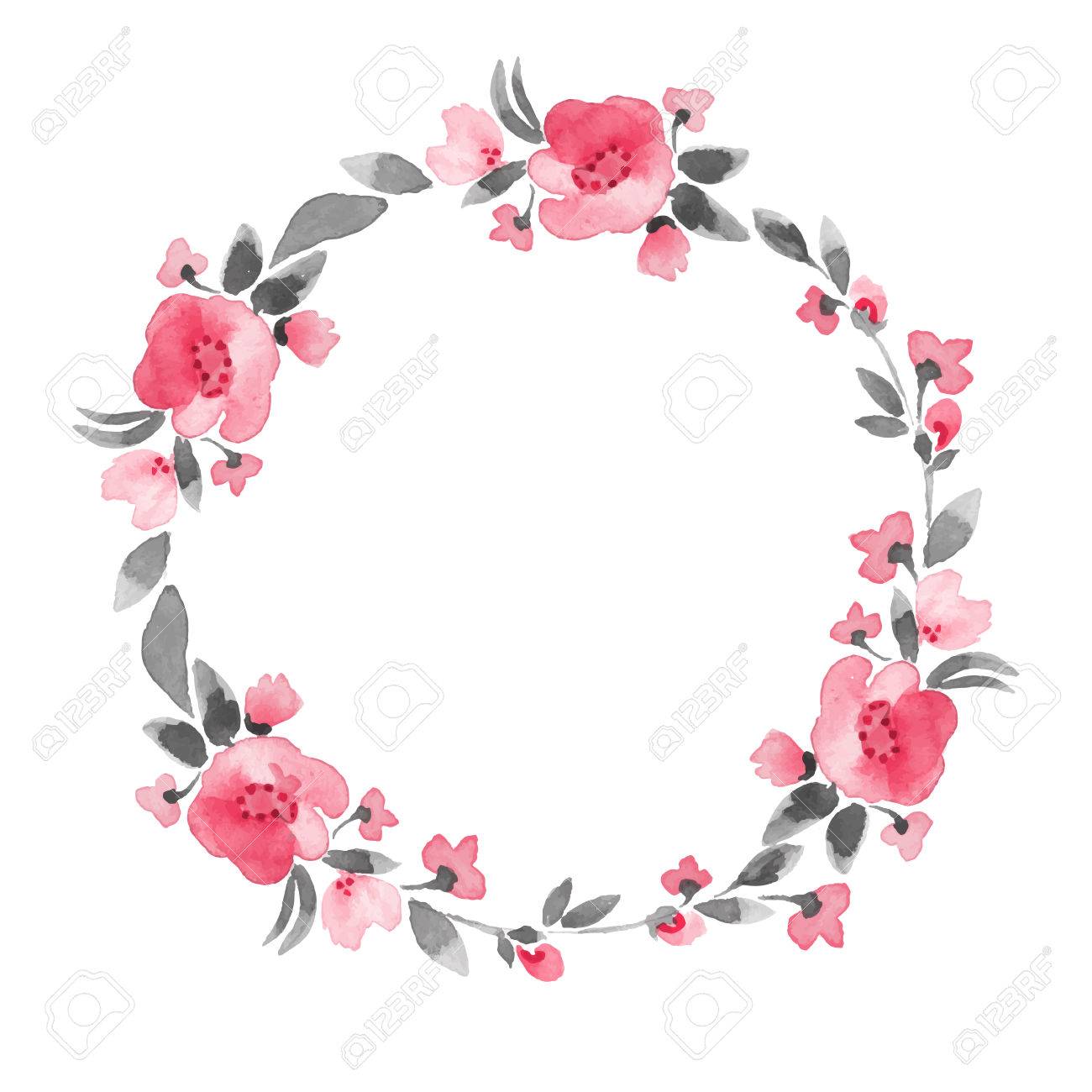 Simple floral wreath. Watercolor flowers - 51331305 Simple floral wreath. Watercolor flowers - 51331305