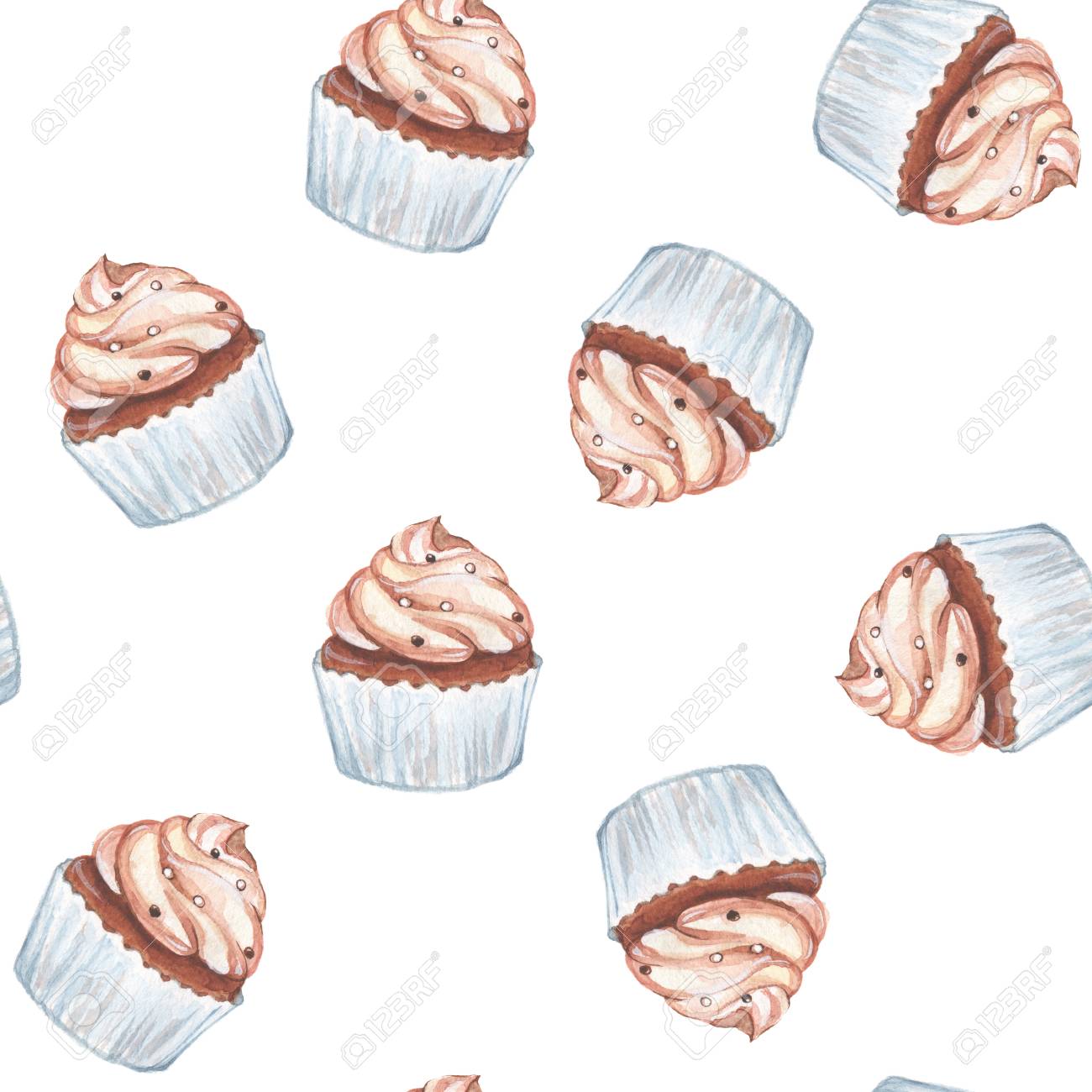 Cupcakes Watercolor Pattern Seamless Background 4 Stock Photo Picture And Royalty Free Image Image 58582257
