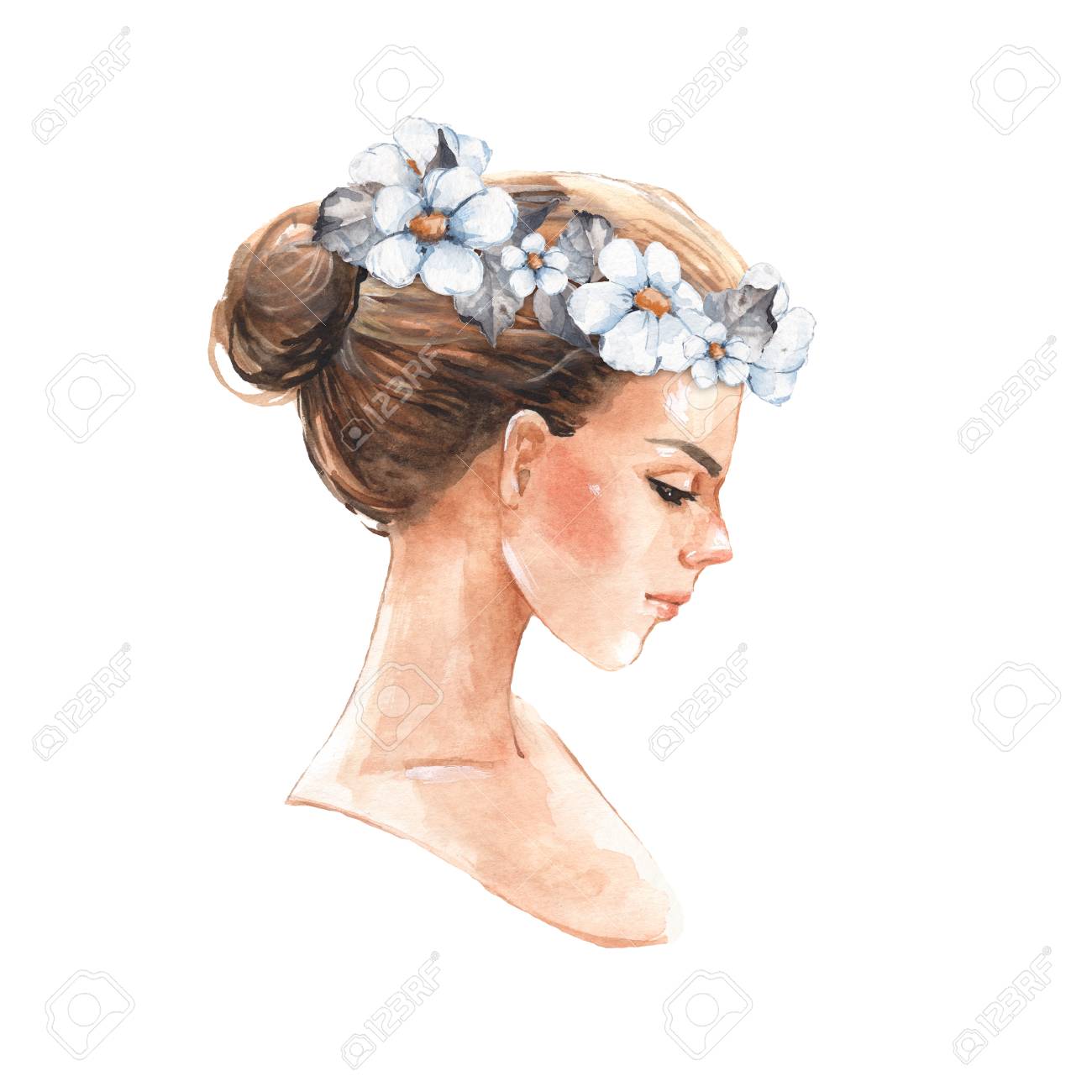 Hand drawn watercolor female face, watercolor painting - 73636476 Hand drawn watercolor female face, watercolor painting - 73636476