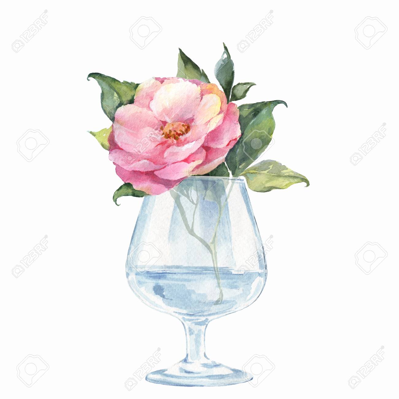 ガラス花瓶花。水彩イラストの写真素材・画像素材 Image 75478020