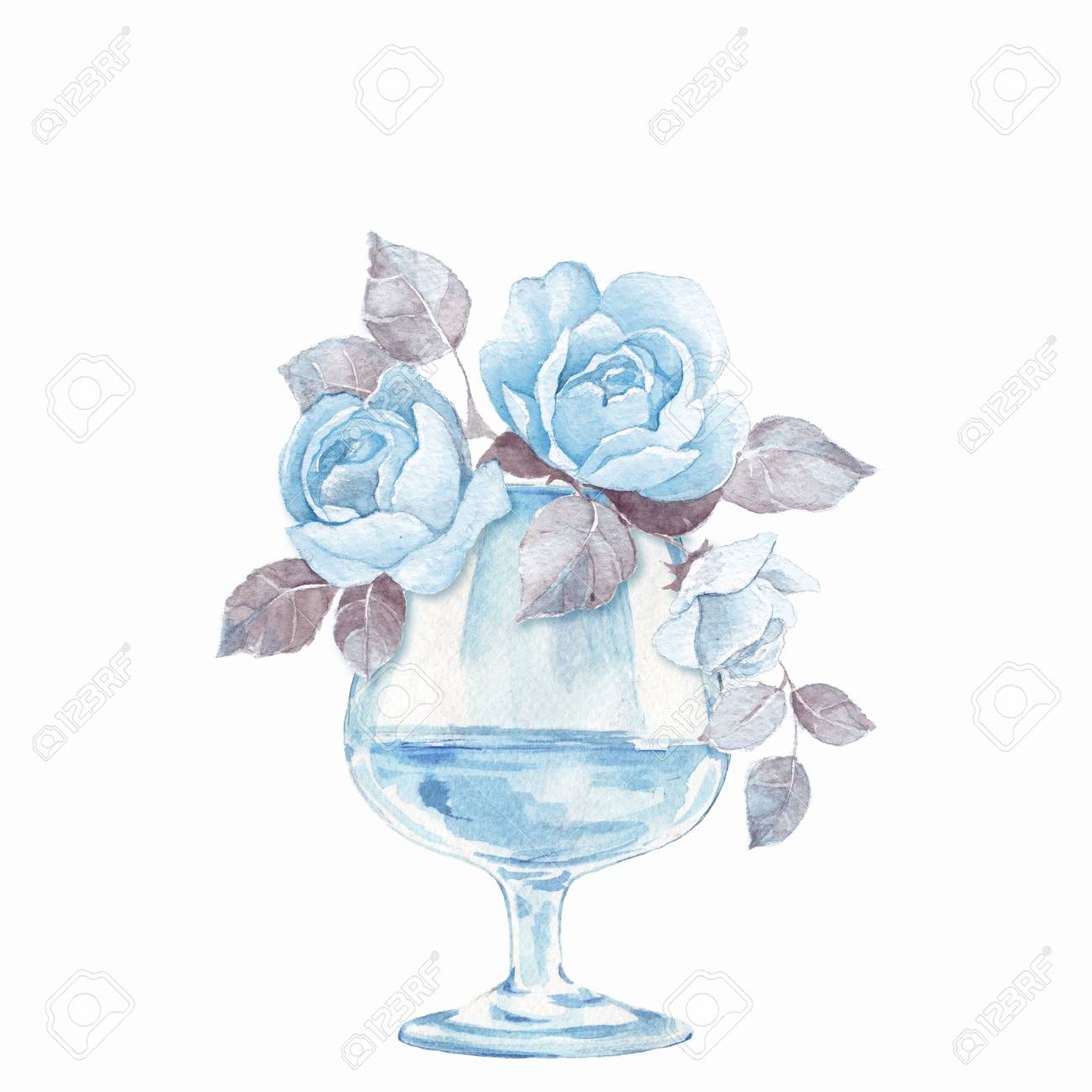 ガラス花瓶花。水彩イラストの写真素材・画像素材 Image 75633406