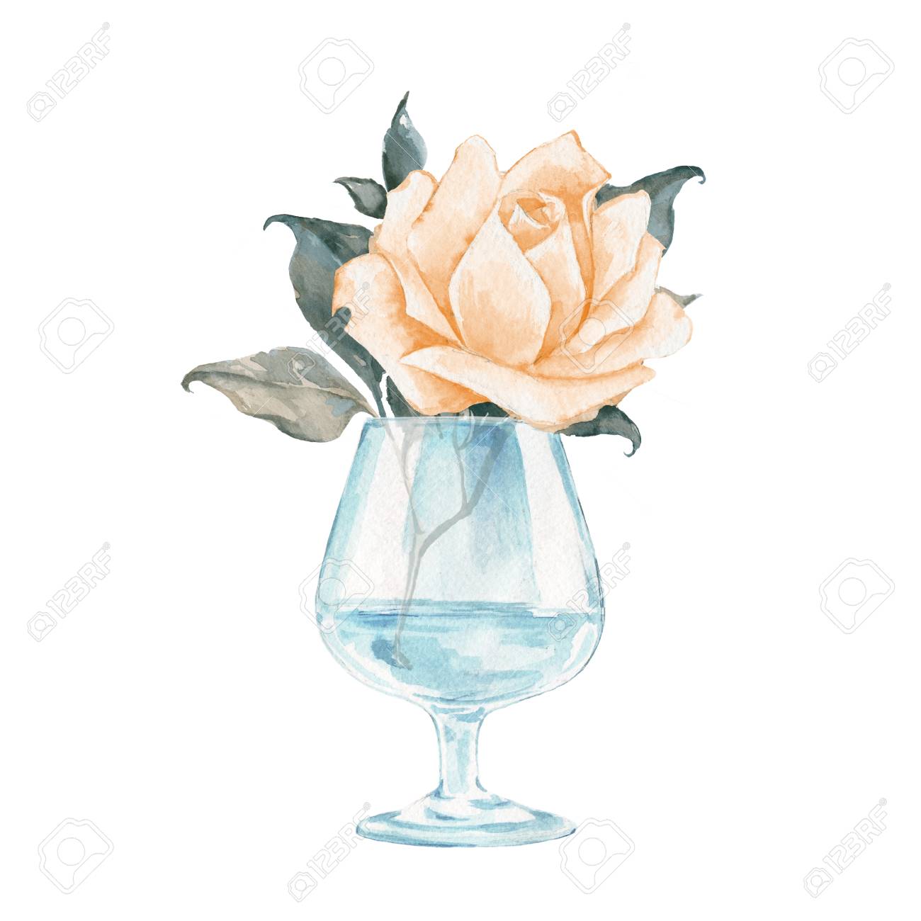 黄色の花とガラスの花瓶。水彩イラスト 2strationの写真素材
