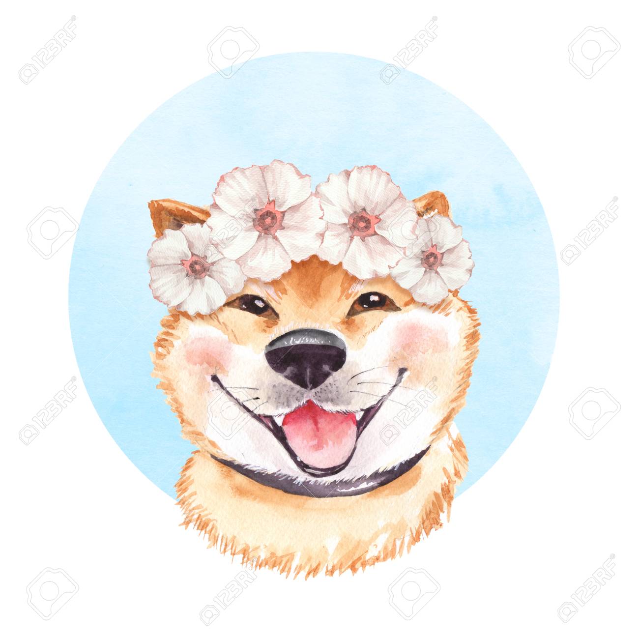 花輪のかわいい犬 水彩画イラスト の写真素材 画像素材 Image 花輪のかわいい犬 水彩画イラスト の写真素材 画像素材 Image