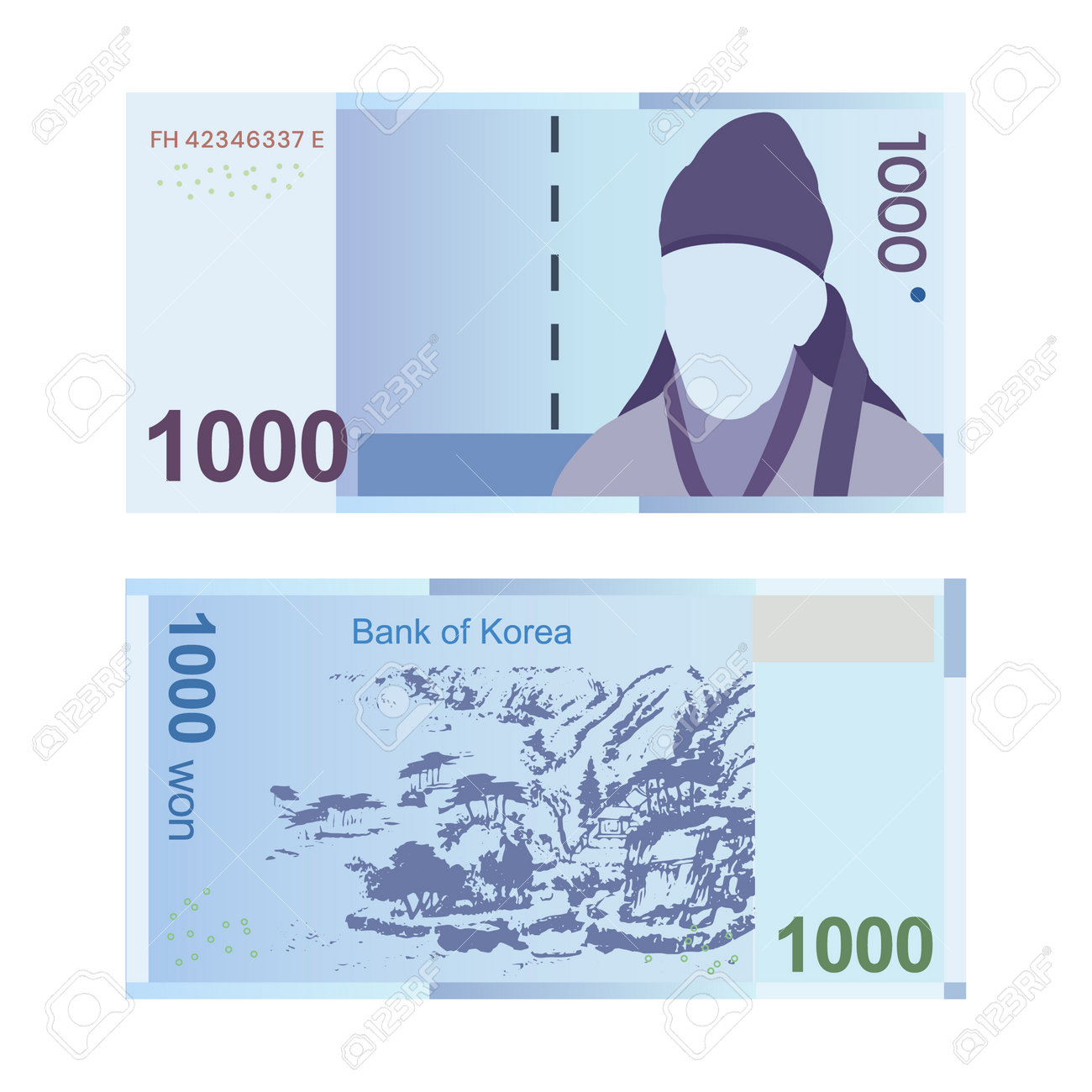 さまざまな種類の紙幣の韓国の通貨バンドル韓国のお金ウォンのイラスト素材・ベクター Image 212288035