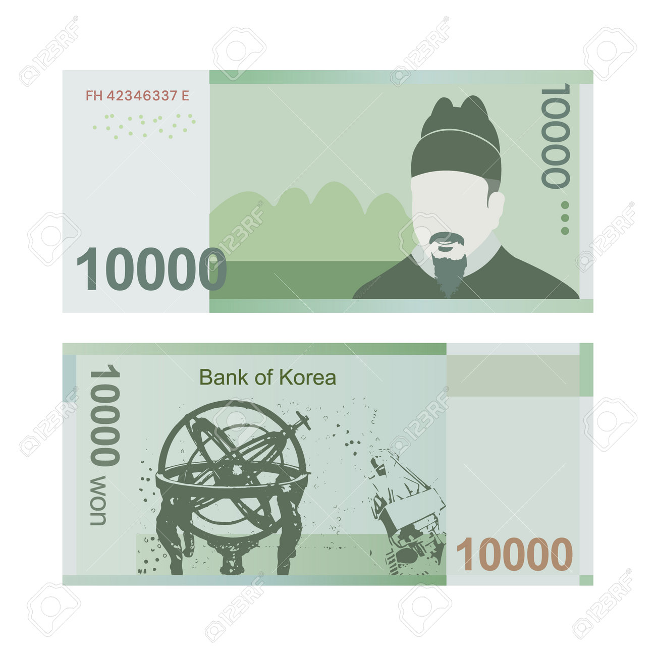 さまざまな種類の紙幣の韓国の通貨バンドル韓国のお金ウォンのイラスト素材・ベクター Image 212286530