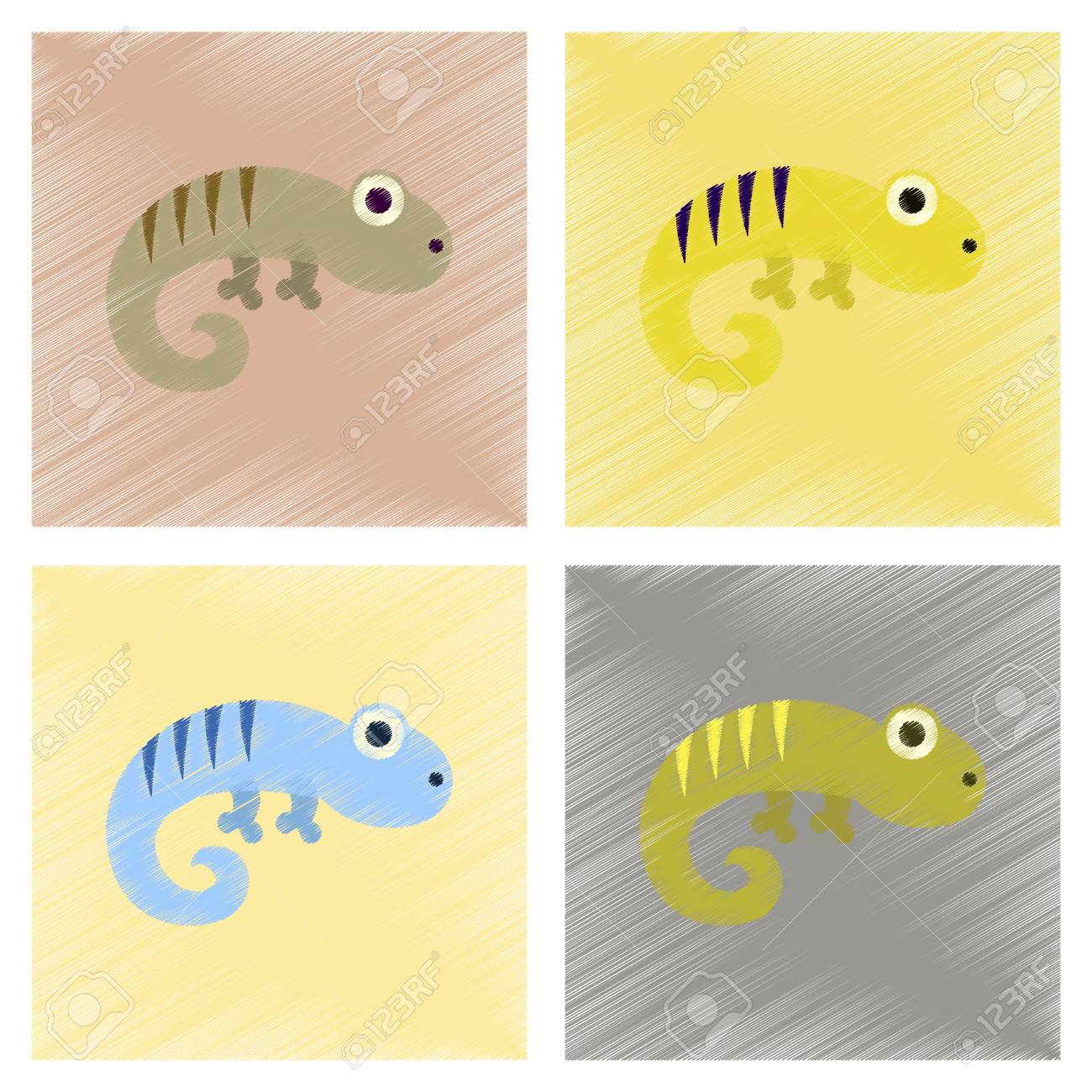 アセンブリ フラット シェーディング スタイル アイコン トカゲ爬虫類のイラスト素材 ベクタ Image