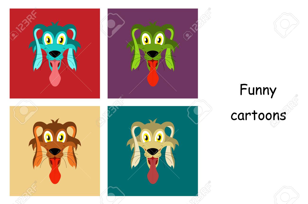 テーマ面白い動物犬にフラットアイコンのアセンブリ のイラスト素材 ベクタ Image