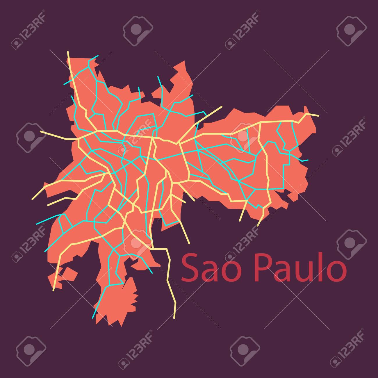 サンパウロ ブラジル 背景に隔離されたフラットマップ ハイ詳細なシルエットイラスト のイラスト素材 ベクタ Image