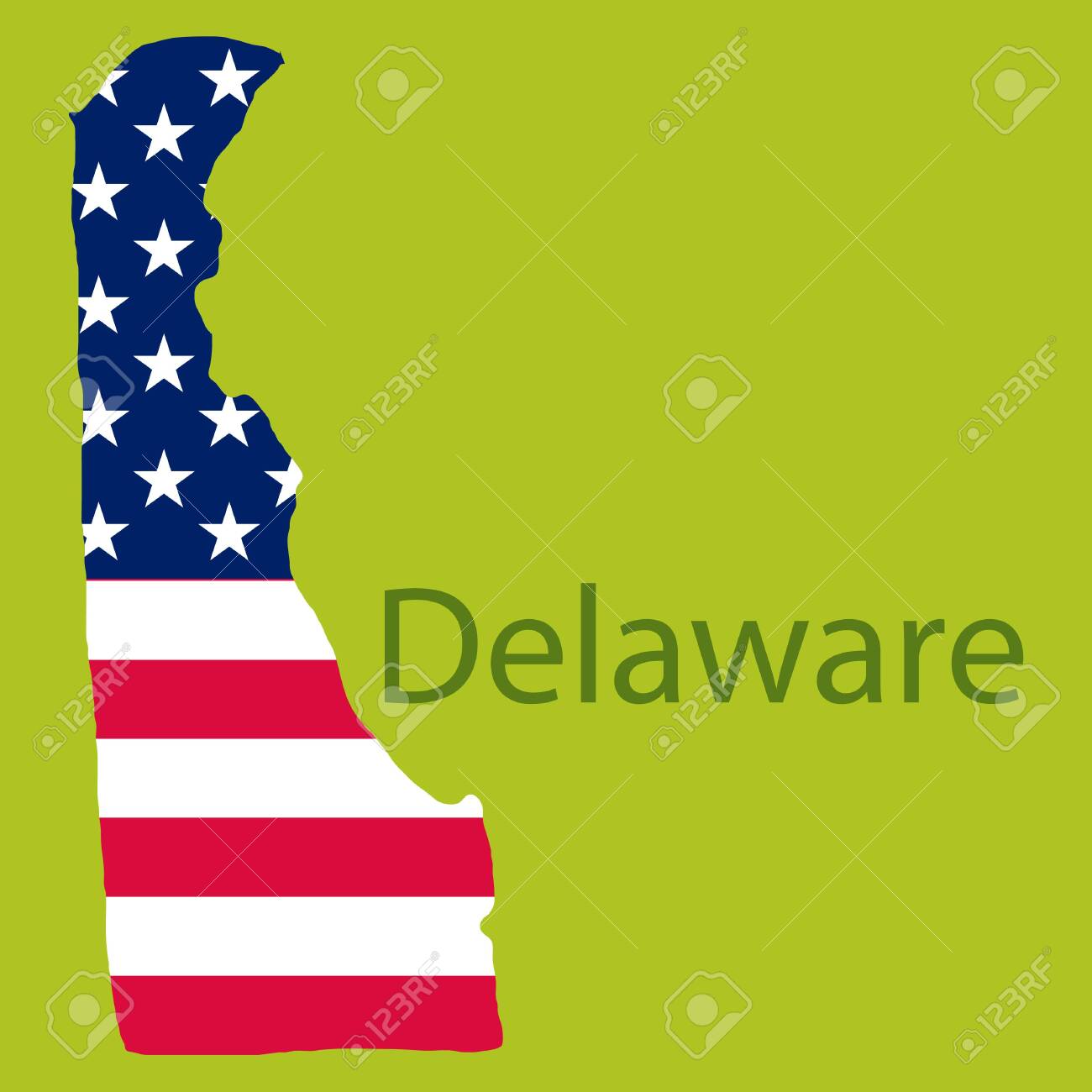 지도가 있는 미국 델라웨어 주. 지리적 테마를 위해 미국 지도에 플래그 인쇄. 델라웨어 주의 지도. 로열티 무료 사진, 그림, 이미지  그리고 스톡포토그래피. Image 120081972