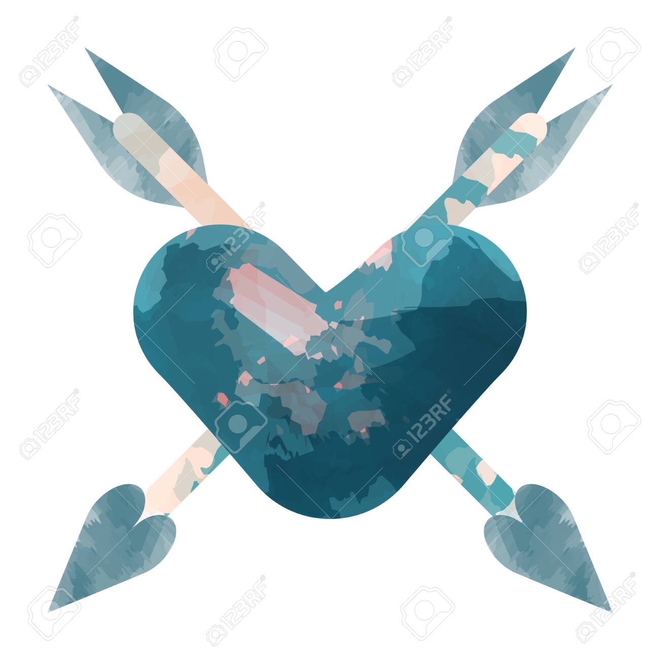 Heart with arrow. Pink watercolor concept for fall in love. Vector illustration. - 128904209 Heart with arrow. Pink watercolor concept for fall in love. Vector illustration. - 128904209