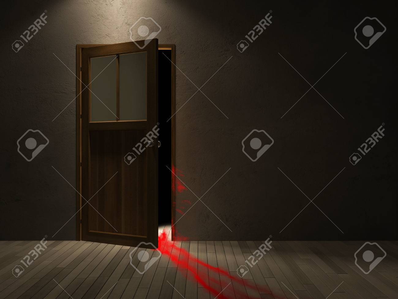 3ds Rendered Image Of Wooden Door And Blood Was Dragging On The