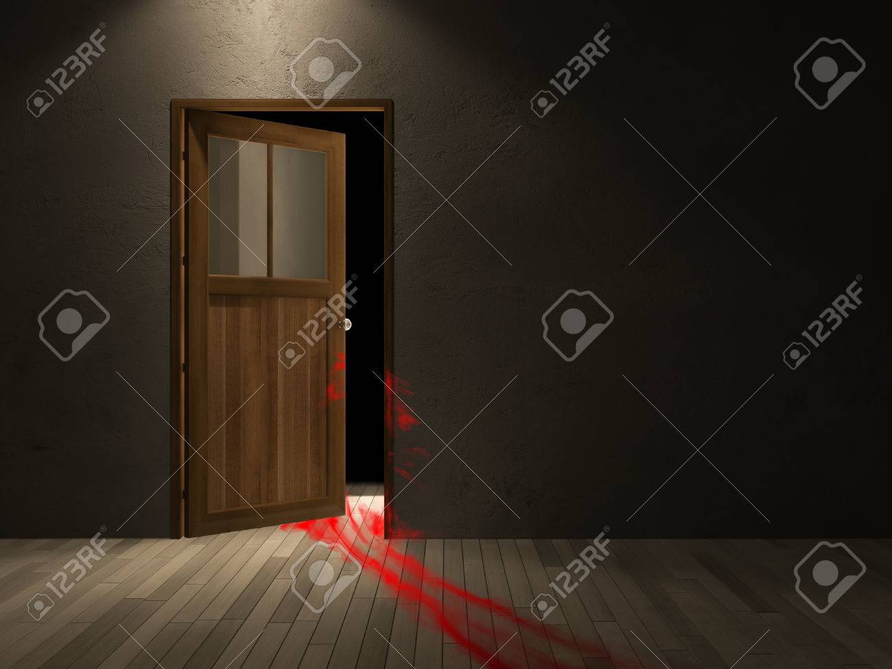 3ds Rendered Image Of Wooden Door And Blood Was Dragging On The
