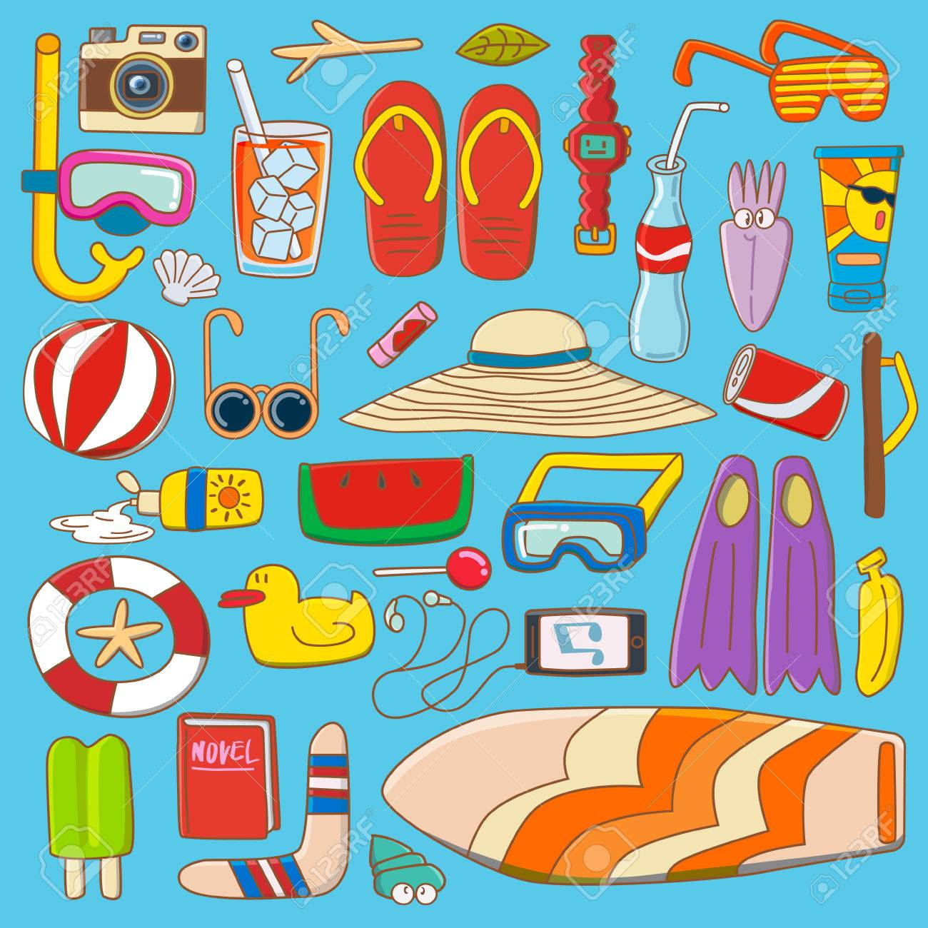 夏の時間はビーチで夏のものコレクション アイテムのイラスト素材 ベクタ Image 夏の時間はビーチで夏のものコレクション アイテムのイラスト素材 ベクタ Image