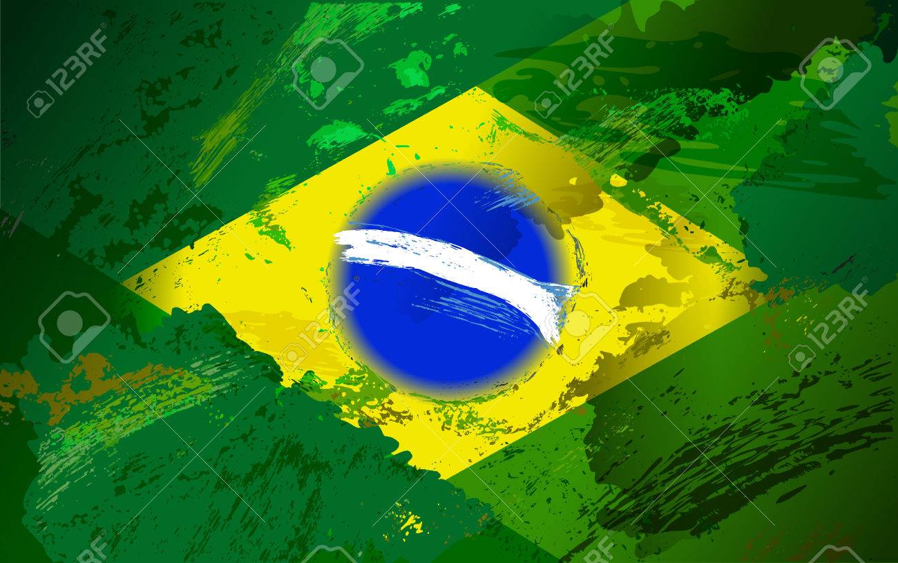 brazil flag with grunge texture vector shabby background in