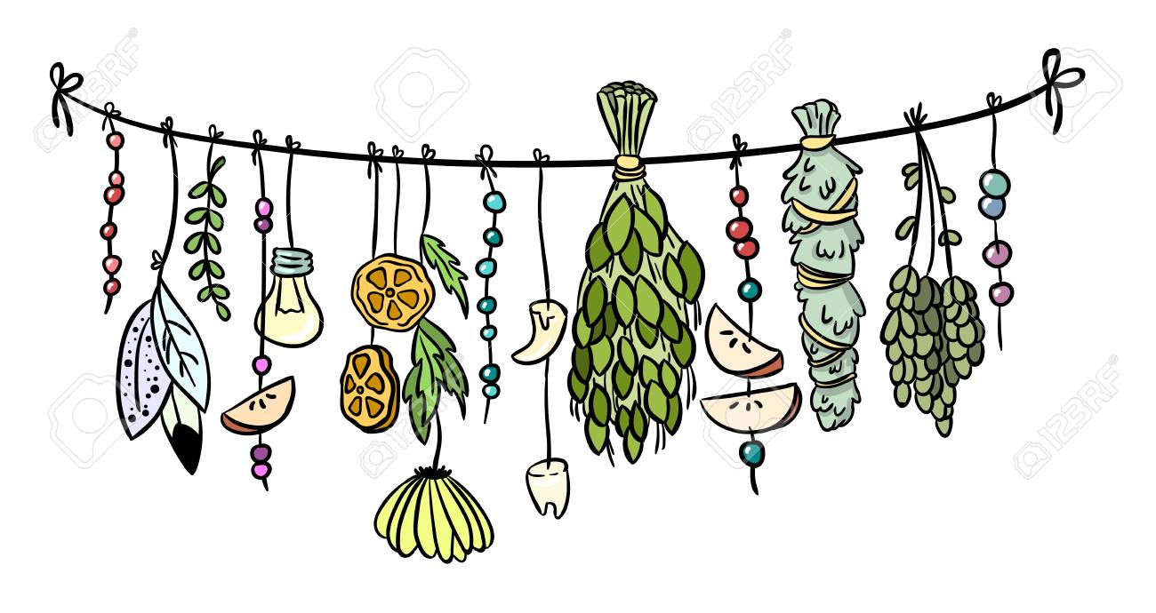 Witch Herbs Boho Hanging Colorful Doodle Decoration Royalty Free