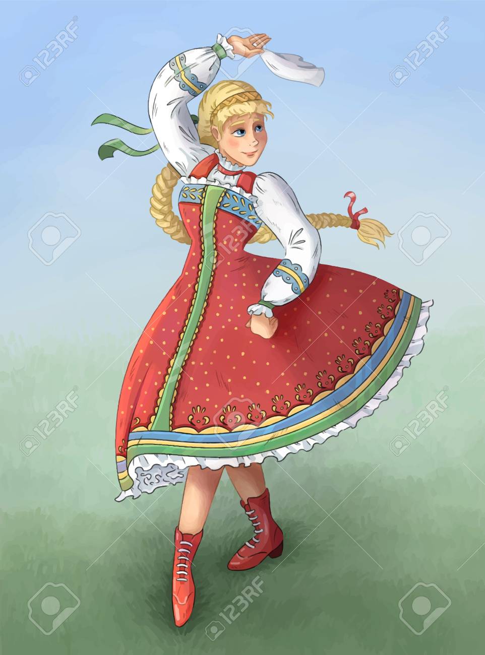 民族衣装を着たウクライナ、ロシア、ベラルーシの少女が演奏する  