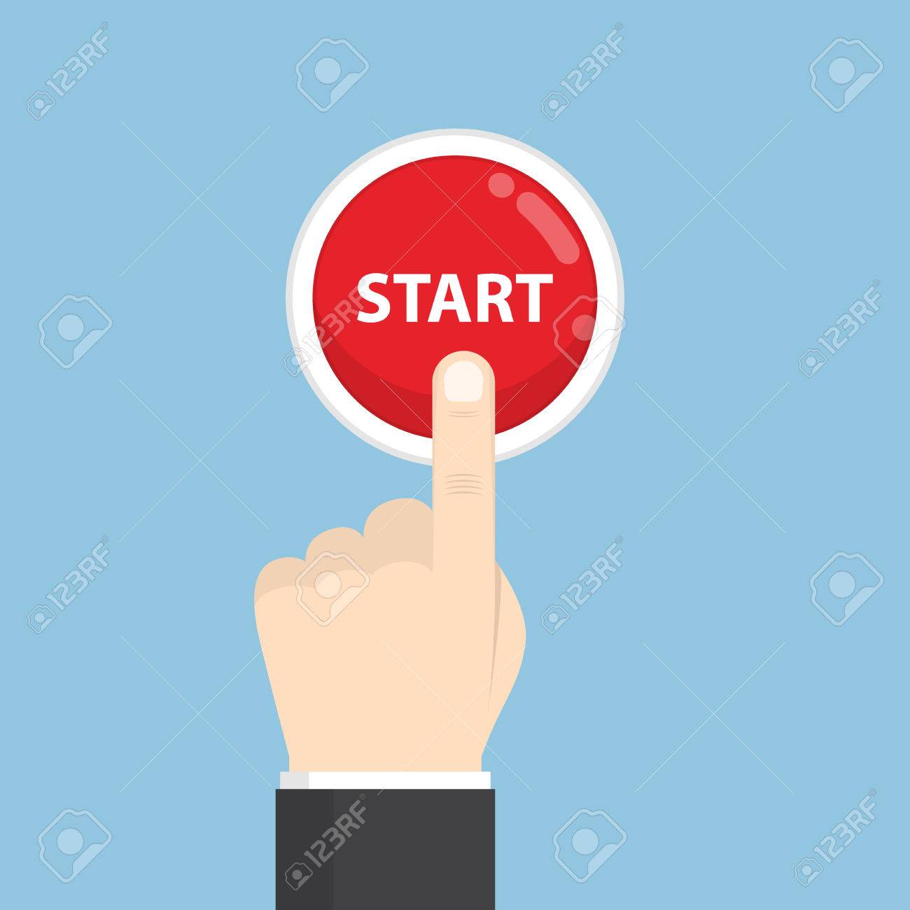 取得開始の概念だけスタート ボタンを押してのビジネスマン手 のイラスト素材 ベクタ Image