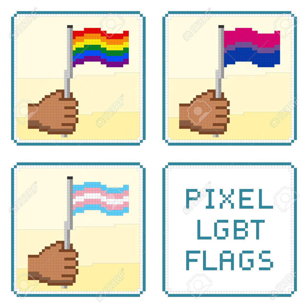 pixelized hands holding lgbt flags all elements sorted and