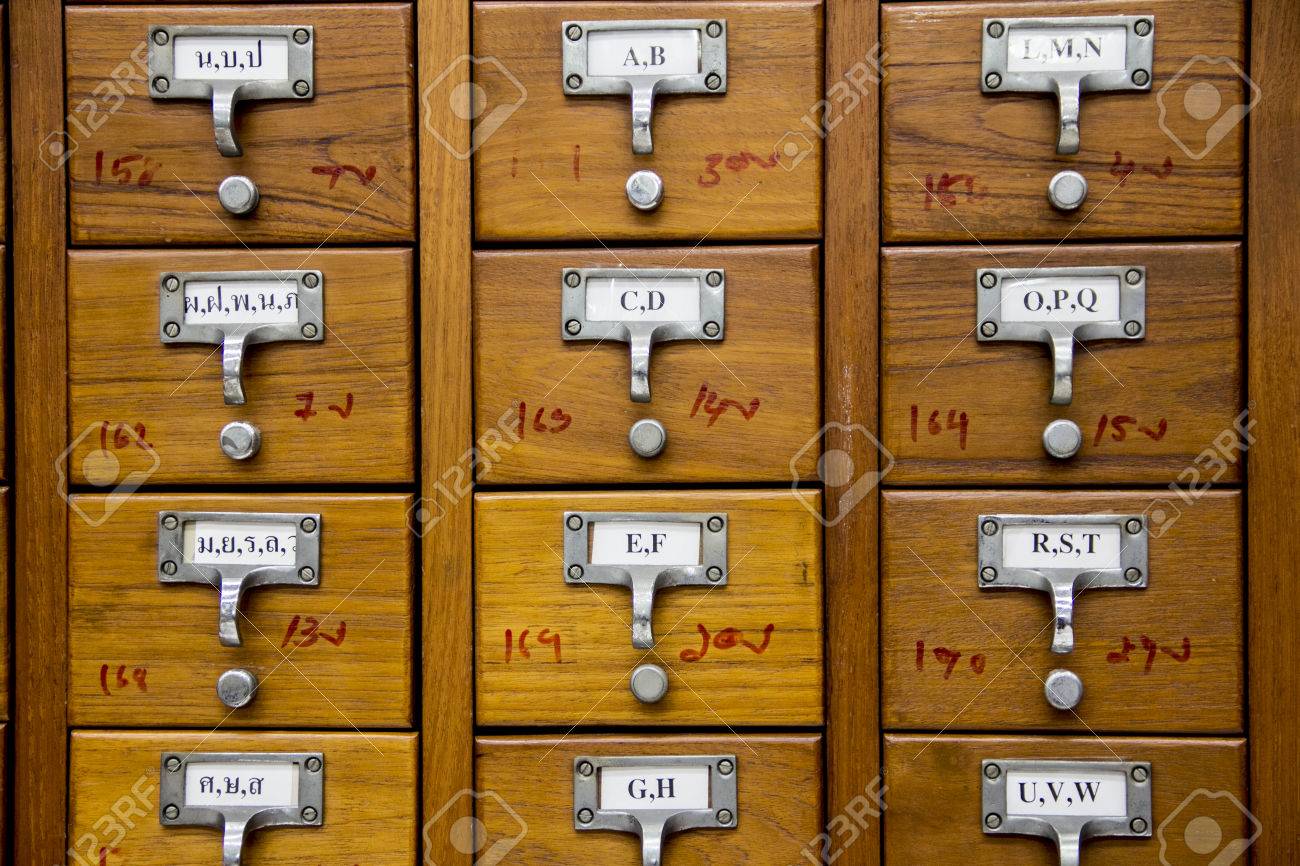 Cabinet For Catalog Card In The Library Stock Photo Picture And
