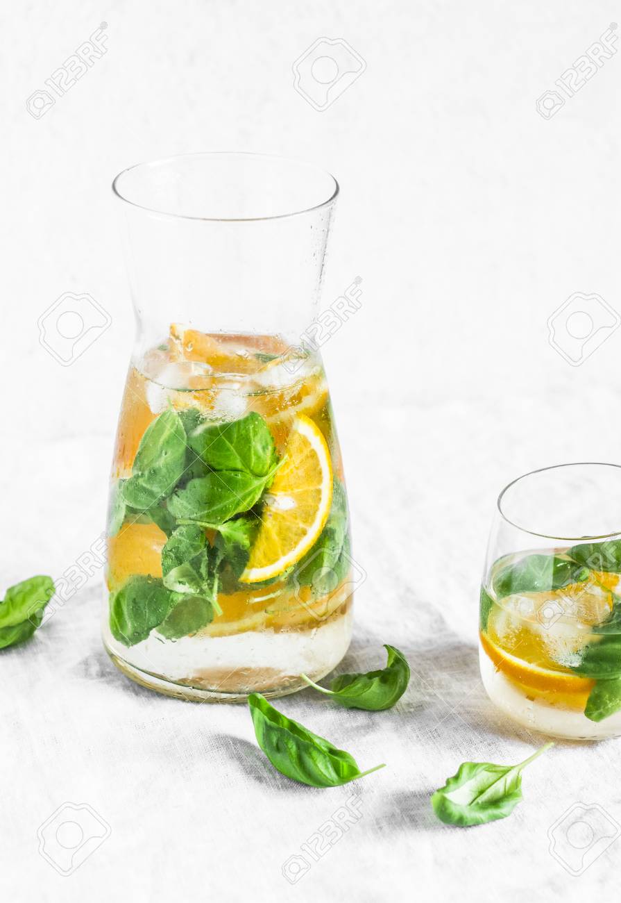 Orange Basil Detox Lemonade On A Light Background Vegetarian Stock Photo Picture And Royalty Free Image Image 102200577